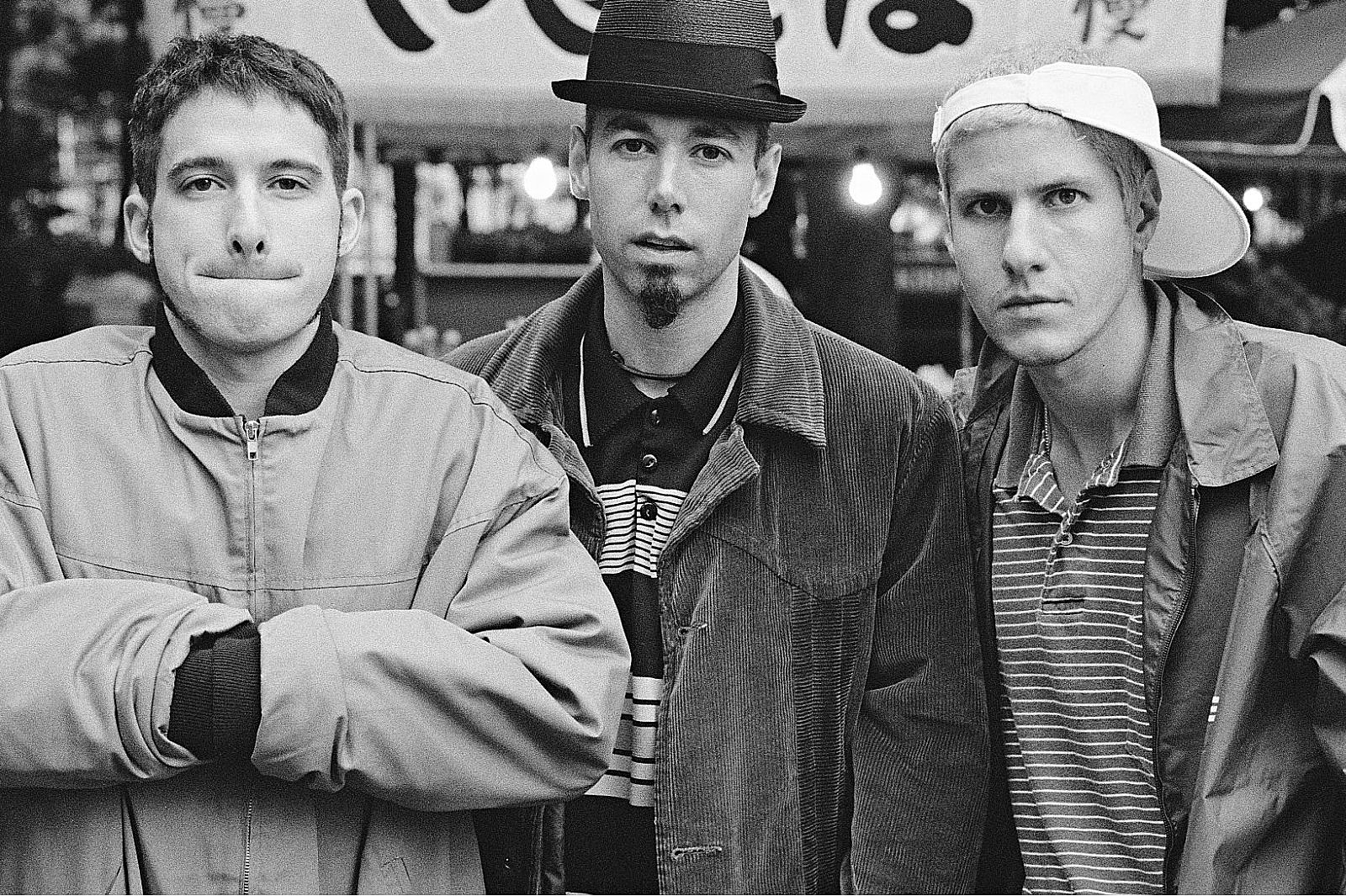 Black and white photo of the Beastie Boys in 1994