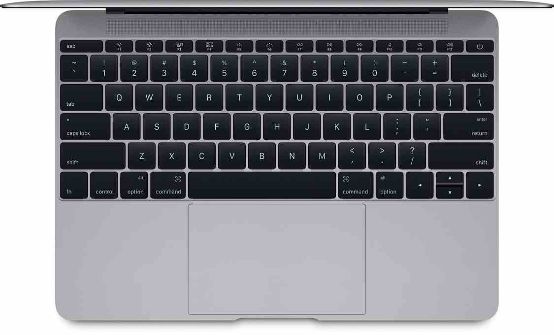 The keyboard of an Apple MacBook viewed from above (Photo by Apple Inc.)