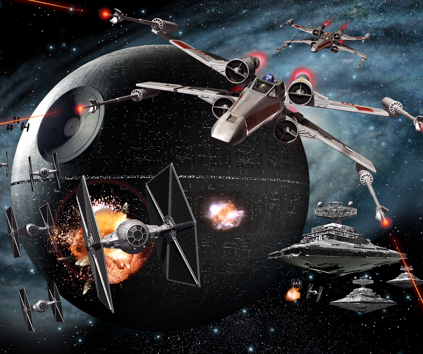 Star Wars Rebel X-Wing fighters battle Imperial spacecraft in front of the Death Star (Credit: Nightwing3 / Zedge.net)
