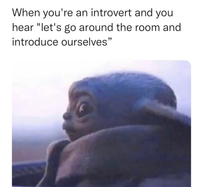 When you're an introvert and you hear let's go around the room and introduce ourselves